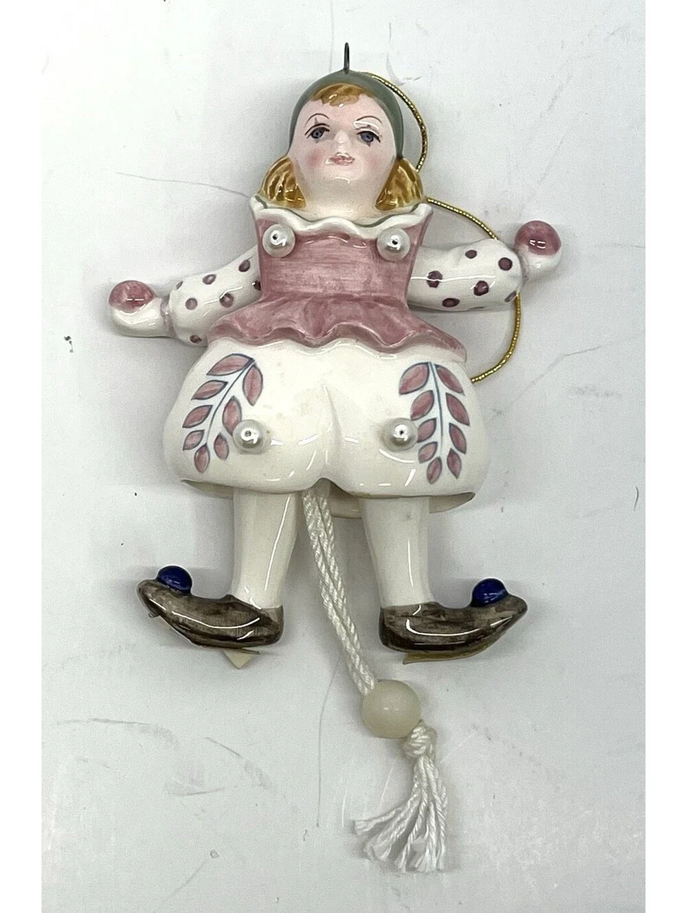 3 Schmid Ceramic Porcelain Pull String Dancing Clown Clowns 1991 Ornament Figure